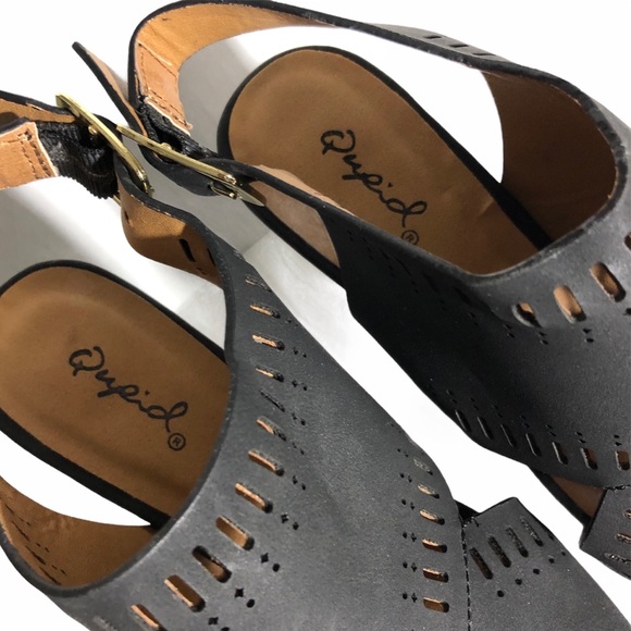 QUPID Slip on heels w Ankle Strap Blk Sz 5.5 - Picture 8 of 10